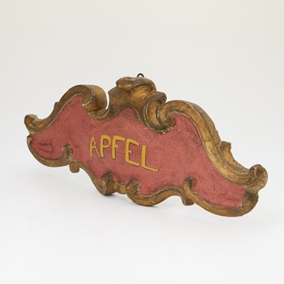 Lot 1 - Rococo Style Painted and Parcel-Gilt Wood 'APFEL' Sign