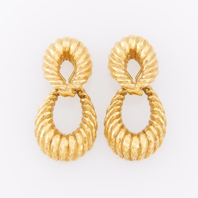 Lot 3232 - Pair of Gold Door Knocker Pendant-Earclips
