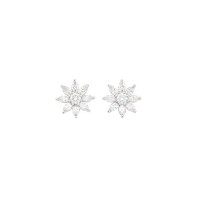 Lot 54 - Pair of Platinum and Diamond Flower Earrings