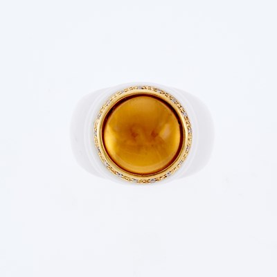 Lot 3062 - Gold, White Agate, Cabochon Citrine and Diamond Ring