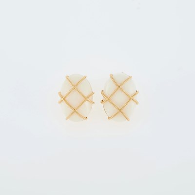 Lot 2194 - Pair of Gold and White Coral Earrings