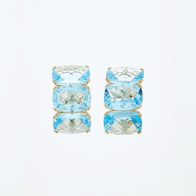 Lot 1078 - Pair of Gold and Blue Topaz Earrings
