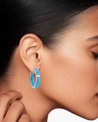 Lot 45 - Pair of White Gold, Turquoise and Diamond Hoop Earrings