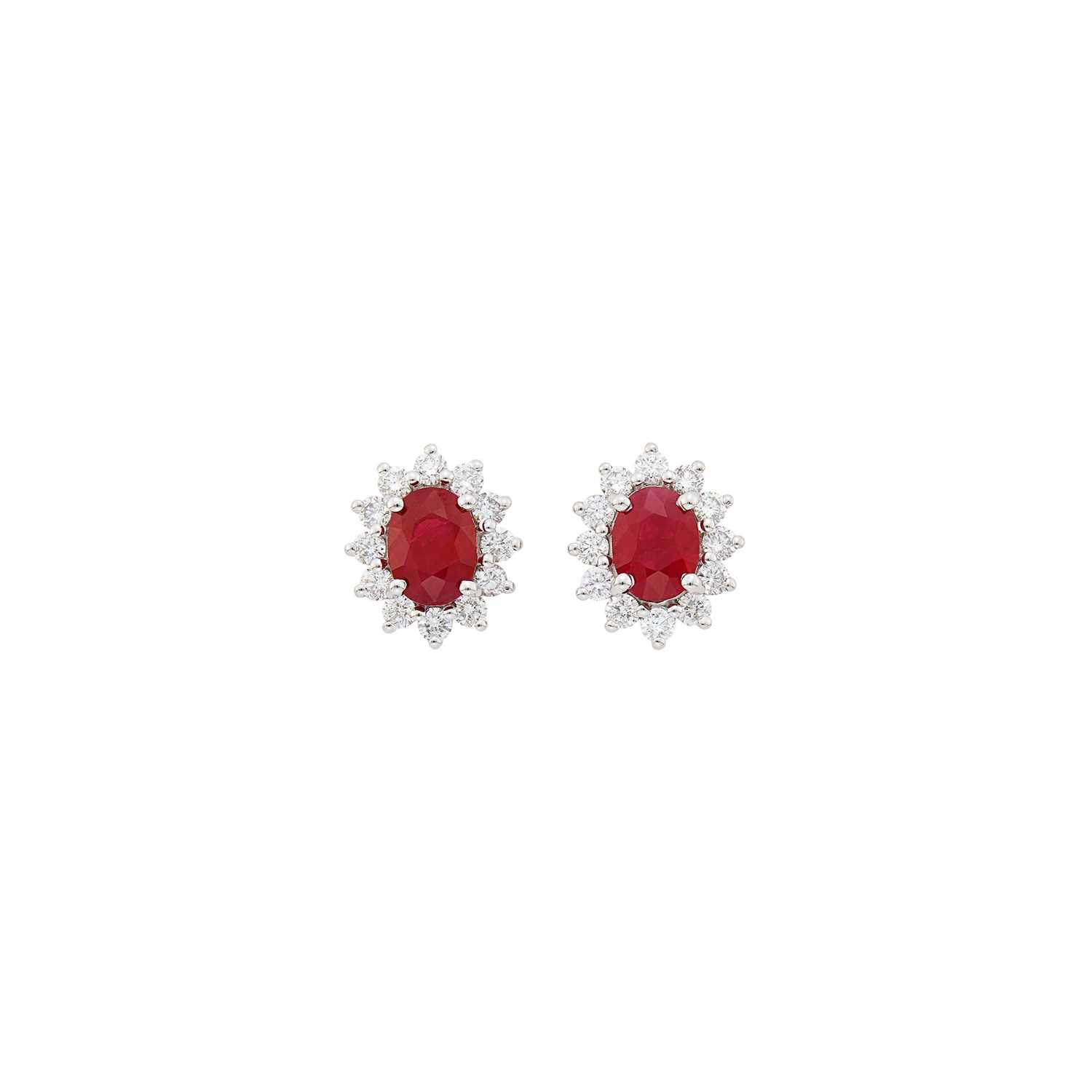 Lot 1040 - Pair of White Gold, Ruby and Diamond Earrings