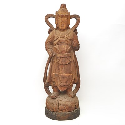 Lot 492 - Chinese Provincial Carved Wood Carving of Deity Weituo