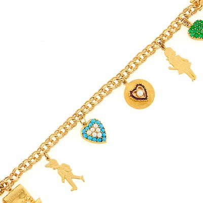 Lot 3042 - Gold and Gem-Set Charm Bracelet