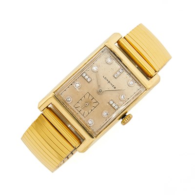 Lot 3297 - Longines Gold and Diamond Wristwatch with Gilt-Metal Expandable Bracelet