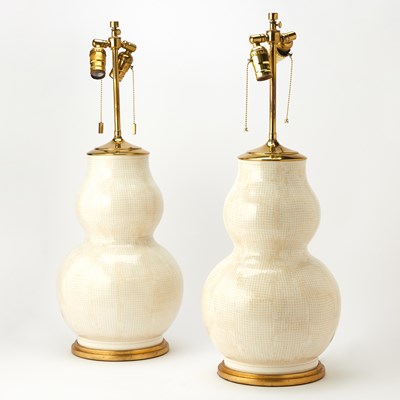 Lot 333 - Pair of Ceramic Double-Gourd Form Table Lamps