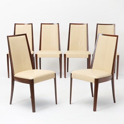 Lot 354 - Set of Six Art Deco Style Leather Upholstered Mahogany Dining Side Chairs