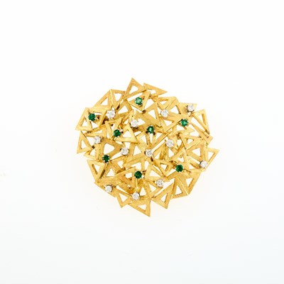 Lot 1058 - Gold, Emerald and Diamond Pendant-Brooch