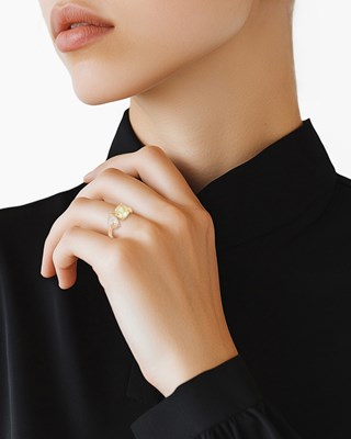 Lot 97 - Two-Color Gold, Colored Diamond and Fancy Light Yellow Diamond 'Toi et Moi' Ring