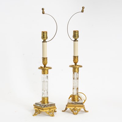 Lot 243 - Pair of Cut Glass and Brass Table Lamps