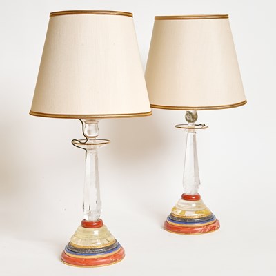 Lot 43 - Pair of Rock Crystal, Lapis and Marble Lamps