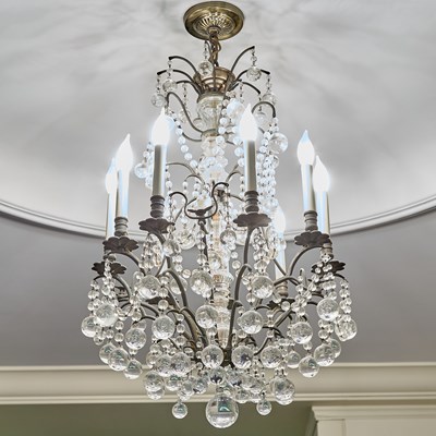 Lot 51 - Louis XV Style Glass and Metal Nine Light Chandelier