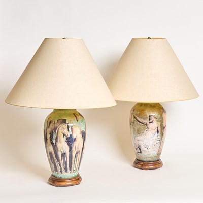 Lot 70 - Pair of Decoupage Glass Lamps