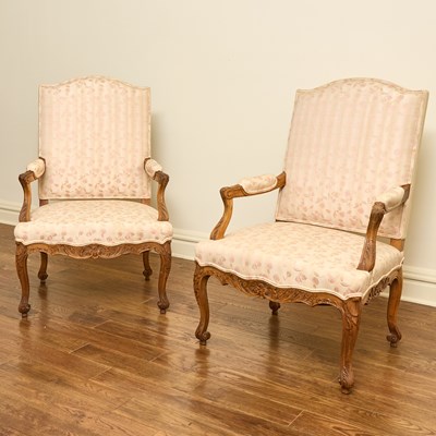 Lot 71 - Pair of George II Style Upholstered Walnut Library Chairs
