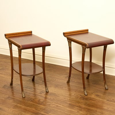 Lot 74 - Pair of Regency Style Faux Leather Top Parcel-Gilt Mahogany Side Tables