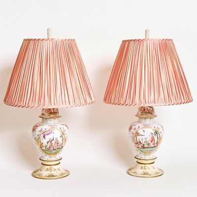 Lot 83 - Pair of Meissen Style Porcelain Covered Vases as Lamps