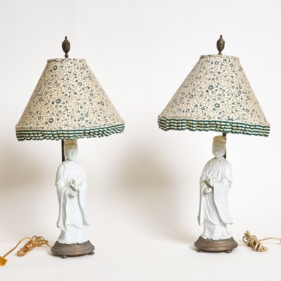 Lot 88 - Pair of Chinese Porcelain Blanc de Chine Guanyin Lamps