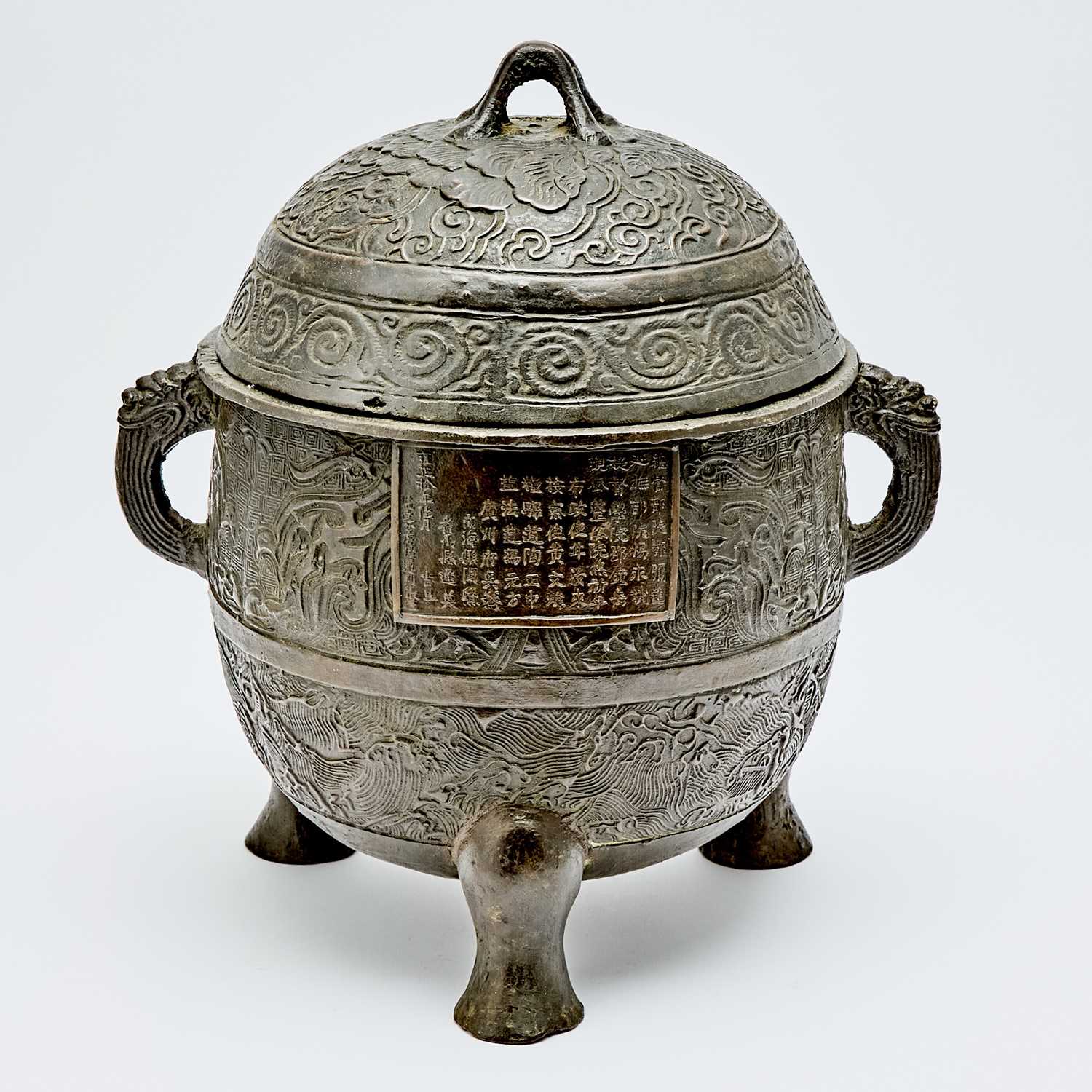 Lot 71 - A Large Chinese Bronze Tripod Censer and Cover