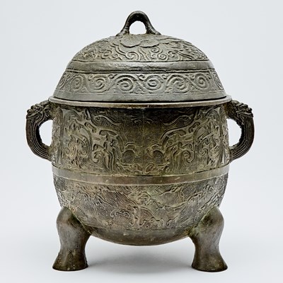Lot 71 - A Large Chinese Bronze Tripod Censer and Cover
