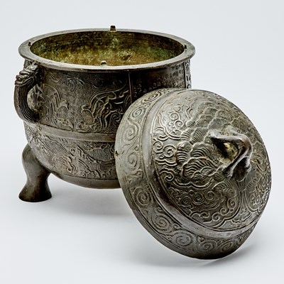 Lot 71 - A Large Chinese Bronze Tripod Censer and Cover