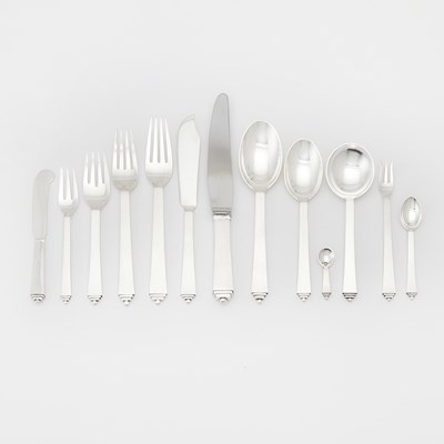 Lot 292 - Assembled Georg Jensen Sterling Silver "Pyramid" Pattern Flatware Service