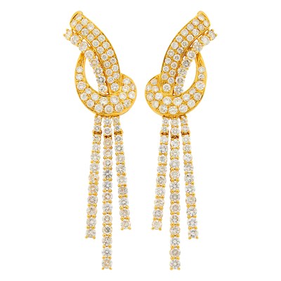 Lot 117 - Pair of Gold and Diamond Fringe Earrings