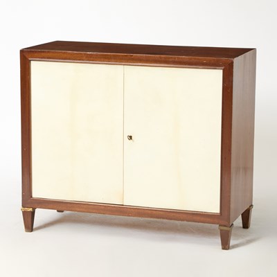 Lot 344 - Holly Hunt Style Mahogany and Parchment Two-Door Cabinet