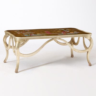 Lot 287 - Grosfeld House Style Silvered Wood and Eglomise Low Table