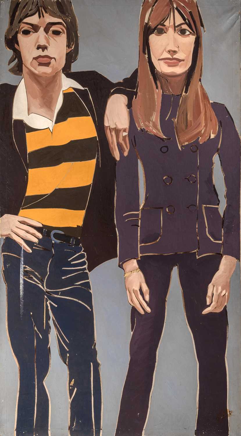 Lot 624 - A fabulous large painting of Mick Jagger and Françoise Hardy