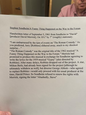 Lot 569 - Stephen Sondheim writes David Merrick about A Funny Thing Happened on the Way to the Forum
