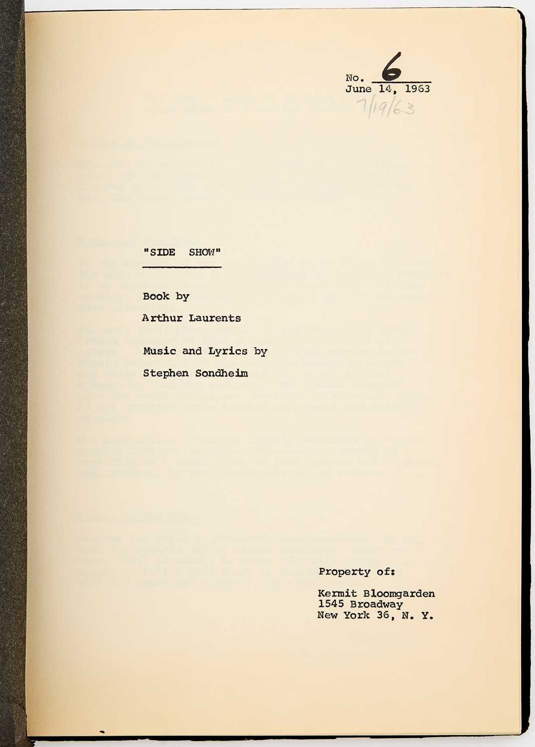 Lot 570 - Stephen Sondheim's Side Show, later called Anyone Can Whistle
