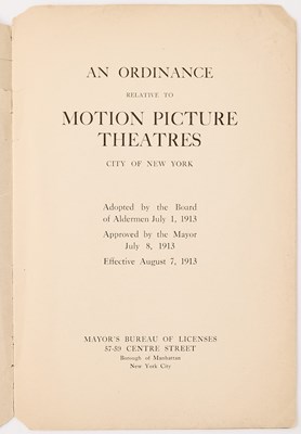 Lot 591 - New York City requires fire safety measures in early motion picture theaters