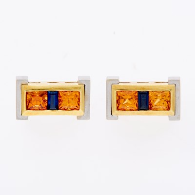 Lot 3304 - Pair of Gold, Platinum, Citrine and Sapphire Cufflinks