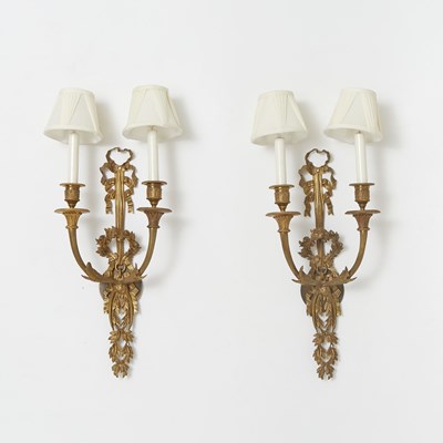 Lot 283 - Pair of Louis XVI Style Gilt-Metal Two-Light Wall Sconces