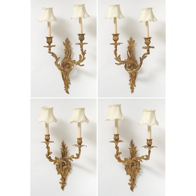 Lot 307 - Two Similar Pairs of Louis XV Style Gilt-Metal Two-Light Wall Sconces