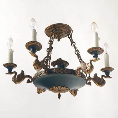 Lot 247 - Empire Style Gilt and Patinated Metal Six-Light Chandelier