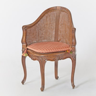 Lot 266 - Louis XV Style Caned Walnut Fauteuil de Bureau Corner Chair