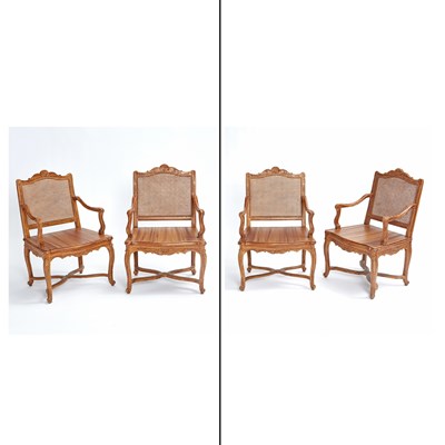 Lot 307 - Set of Four Régence Faux-Painted Caned Fauteuils