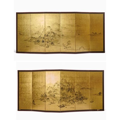 Lot 237 - A Pair of Japanese Six-Panel Screens