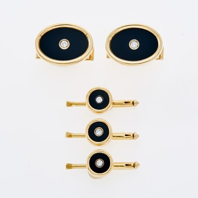 Lot 3298 - Gold, Black Onyx and Diamond Dress Set