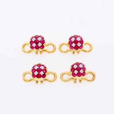 Lot 3305 - Four Gold, Ruby and Diamond Shirt Studs