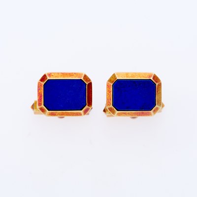 Lot 3301 - Pair of Gold and Lapis Cufflinks