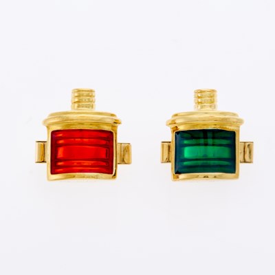 Lot 3303 - Pair of Gold and Enamel Cologne Bottle Cufflinks