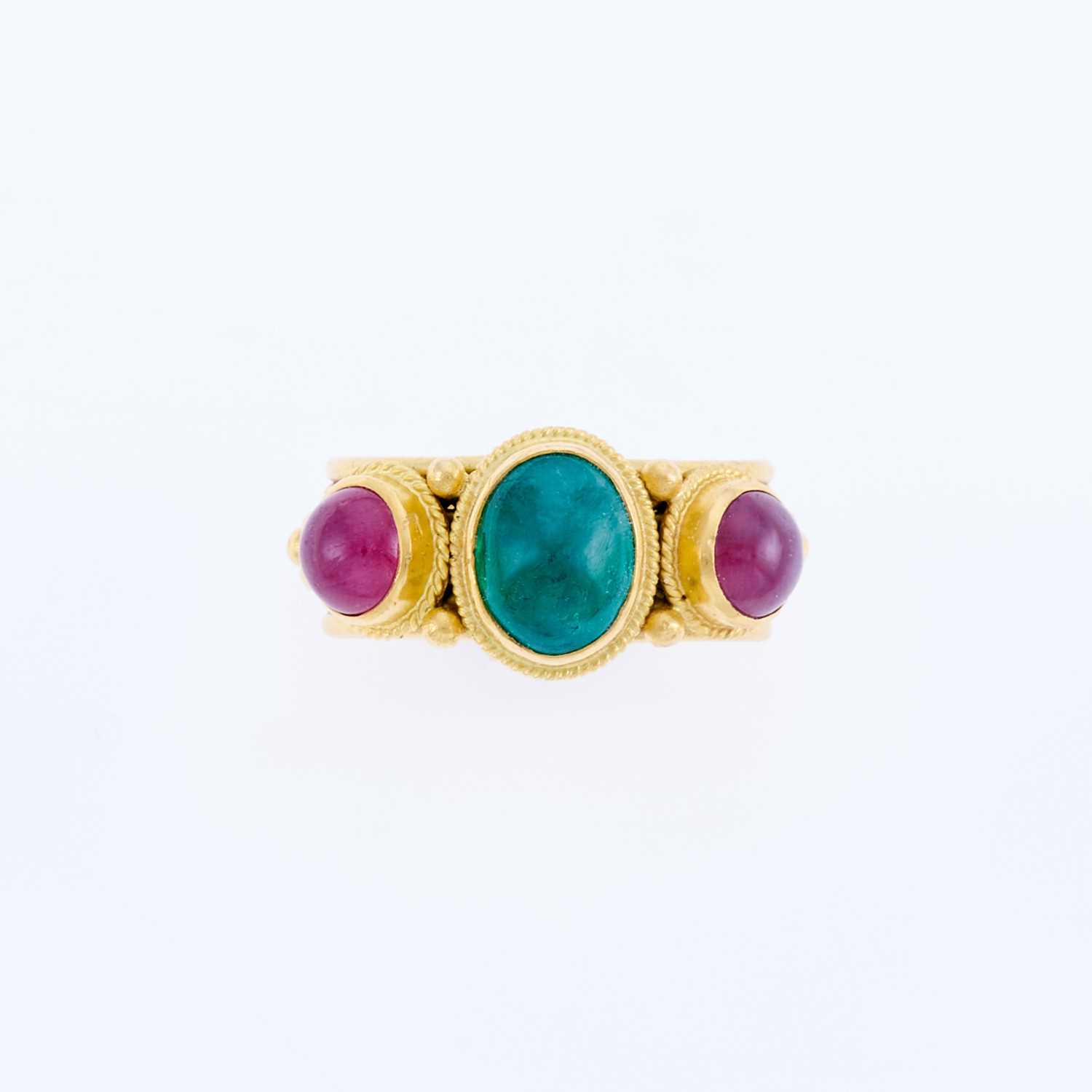 Lot 3010 - Ilias Lalaounis Gold and Cabochon Colored Stone Ring