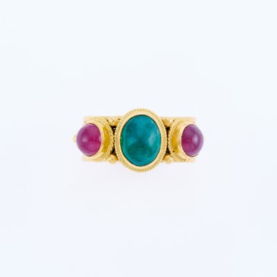 Lot 3010 - Ilias Lalaounis Gold and Cabochon Colored Stone Ring