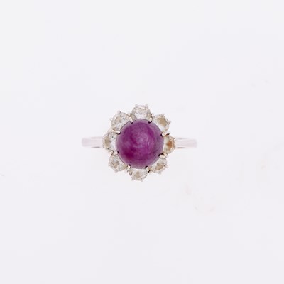 Lot 3272 - White Gold, Cabochon Ruby and Diamond Ring