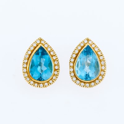 Lot 3091 - Cellino Pair of Gold, Blue Topaz and Diamond Earclips