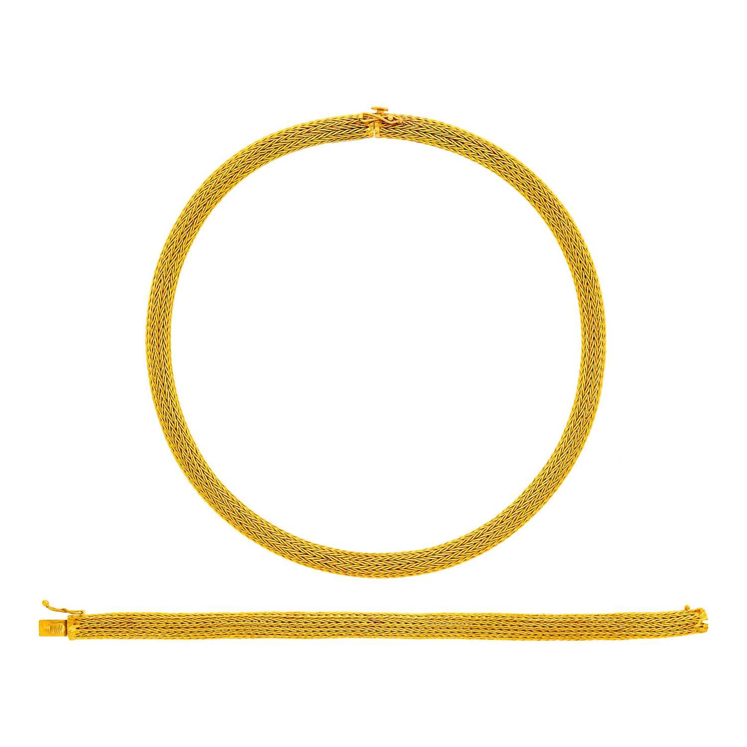 Lot 2131 - Ilias Lalaounis Braided Gold Necklace and Bracelet